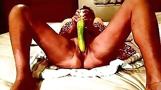 50 years old and enjoying a cucumber