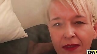 Slutty old hag gets double penetrated and slapped around