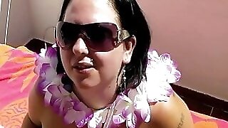 Huge busty chick sunning her massive bosoms